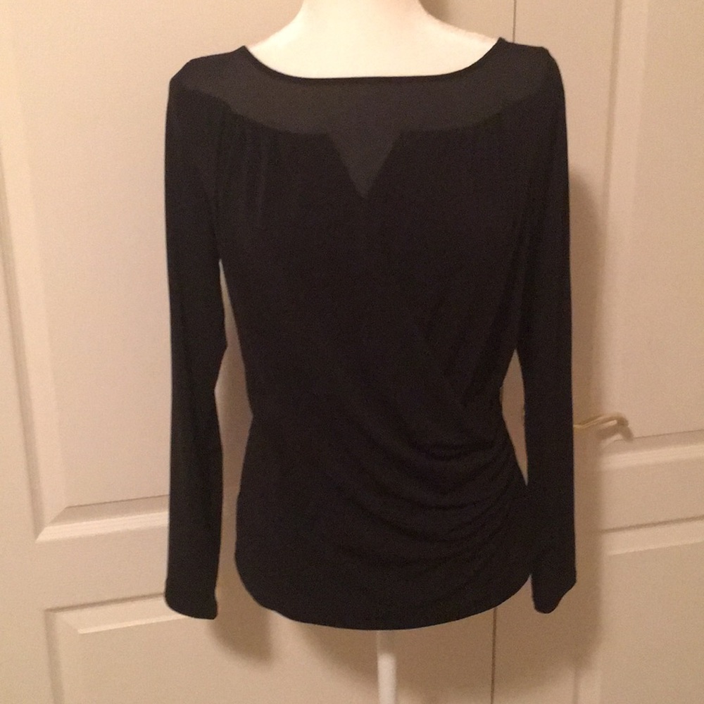 Ann Taylor Black Blouse with Sheer Neckline